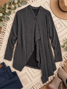 Bobeau One Button Waterfall Cardigan Asymmetrical Wrap 2X Charcoal Gray